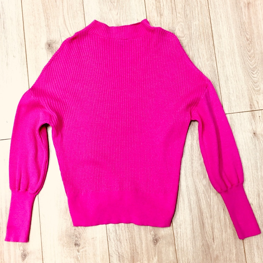 Express neon pink ribbed knit sweater shirt top blouse lightweight small beachy